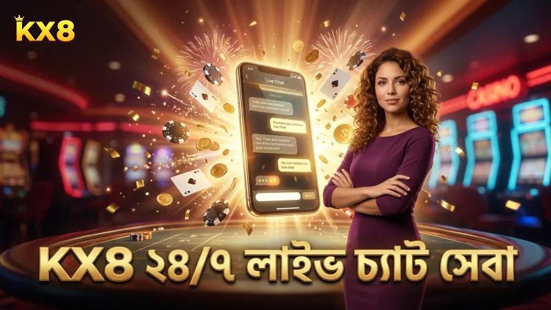 KX8 এর ২৪/৭ লাইভ চ্যাট দ্রুত সহায়তা প্রদান করে।
